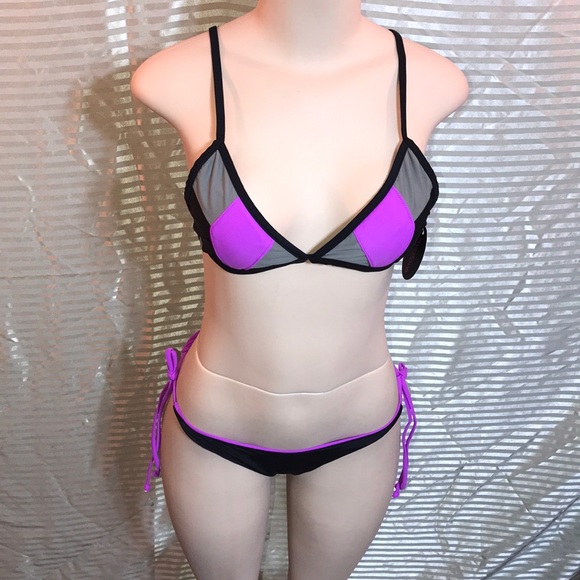 👙NWT Reversible Argyle Neon Purple String Bikini - Picture 13 of 16